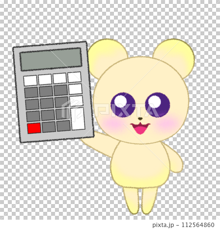 手をあげて電卓を持つクマのクレヨンイラスト 手をあげて電卓を持つクマのクレヨンイラスト 112564860