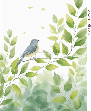 新緑と鳥の背景 新緑と鳥の背景 112564899