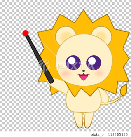 Crayon illustration of a lion raising its hand and holding a pointing stick Crayon illustration of a lion raising its hand and holding a pointing stick 112565136