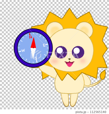Crayon illustration of a lion raising its hand and holding a compass 112565140