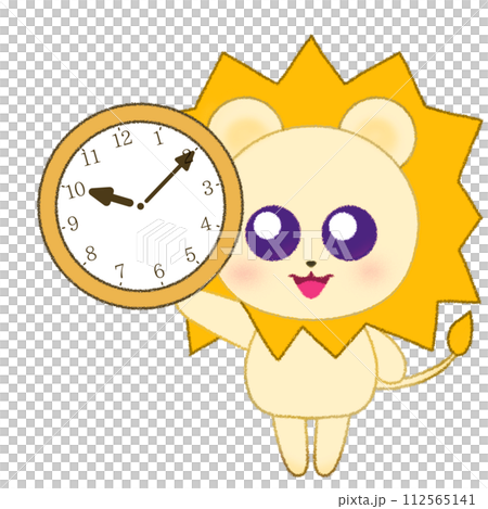Crayon illustration of a lion raising its hand and holding a clock Crayon illustration of a lion raising its hand and holding a clock 112565141