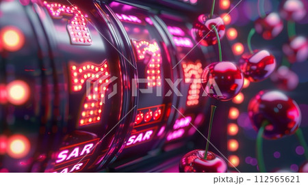 Slot machine wins the jackpot. Casino background. 112565621