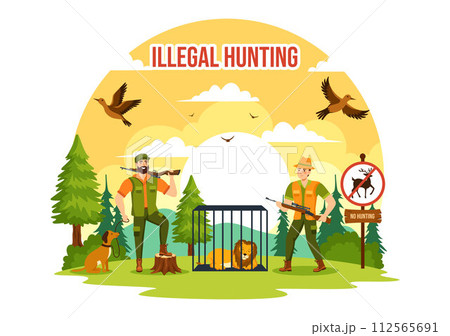 Illegal Hunting Vector Illustration by Shooting, Taking Wild Animals and Plants to Sell in Flat Cartoon Background Design Illegal Hunting Vector Illustration by Shooting, Taking Wild Animals and Plants to Sell in Flat Cartoon Background Design 112565691