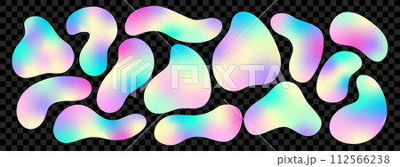 Set of simple holographic abstract freeform shapes. Doodle design elements. 112566238
