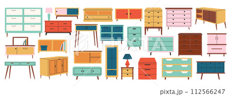 Set of trendy chest of drawers in scandinavian style. Modern furniture. 112566247