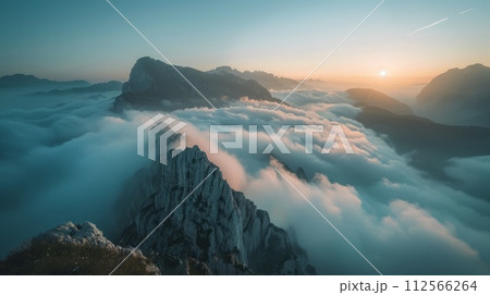 Landscape of mountain and clouds at sunrise. Panoramic view. 112566264