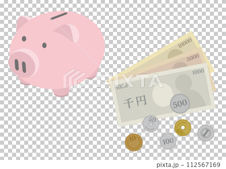 Illustration of money and piggy bank_1 Illustration of money and piggy bank_1 112567169