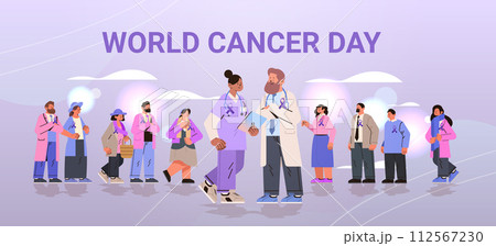 doctors and people standing together with purple ribbons world cancer day breast disease awareness prevention poster 4 february doctors and people standing together with purple ribbons world cancer day breast disease awareness prevention poster 4 february 112567230