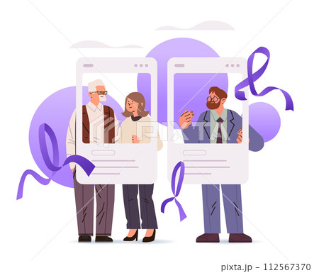 people in social media photo post with purple ribbon world cancer day breast disease awareness prevention poster 4 february 112567370