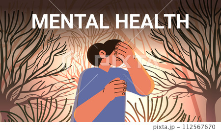 depressed woman covering eyes with hand sad girl suffering from psychological diseases anxiety mental health awareness month concept depressed woman covering eyes with hand sad girl suffering from psychological diseases anxiety mental health awareness month concept 112567670