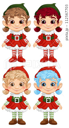 Festive Elves in Colorful Holiday Attire 112567703