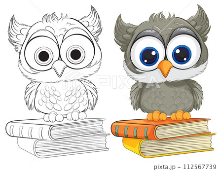 Cute Owls with Books Vector Illustration 112567739