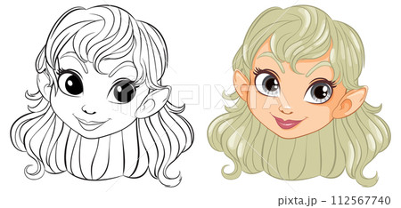 Enchanted Elf Girl Before and After Coloring 112567740