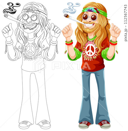 Groovy Hippie Character Illustration 112567743