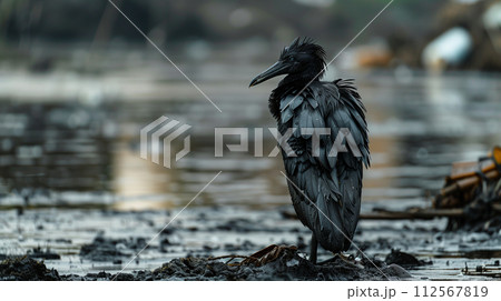 羽が油にまみれた鳥 112567819