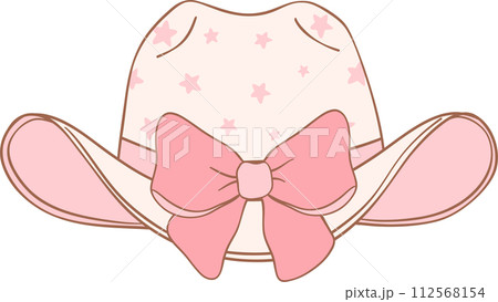 Coquette cowgirl with pink bow trendy element doodle hand drawing  112568154