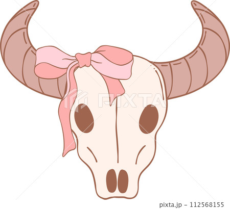 Coquette cowgirl with pink bow trendy element doodle hand drawing  112568155