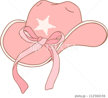 Coquette cowgirl with pink bow trendy element doodle hand drawing  112568156