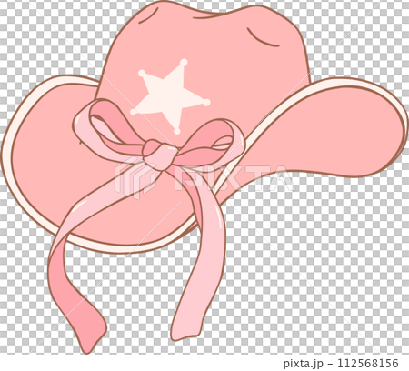 Coquette cowgirl with pink bow trendy element doodle hand drawing  112568156