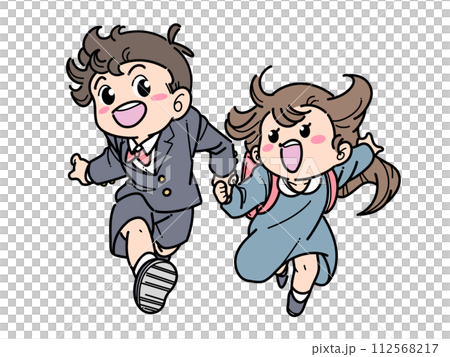 Siblings running hand in hand 112568217