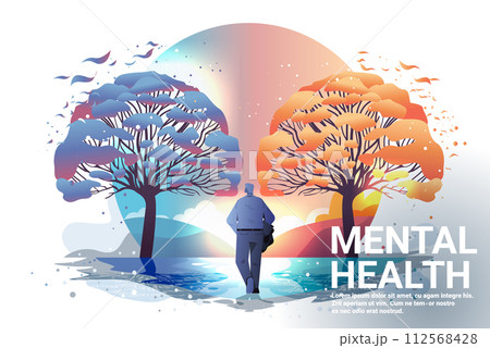 depressed man walking outdoor in park man suffering from psychological diseases anxiety mental health awareness month concept 112568428