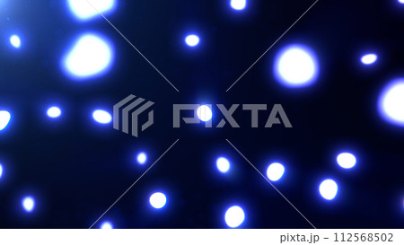 Flowing blue white bokeh particles with dark abstract background. Floating glowing dust flare futuristic glittering in space. Event presentation business minimalistic illustration Flowing blue white bokeh particles with dark abstract background. Floating glowing dust flare futuristic glittering in space. Event presentation business minimalistic illustration 112568502