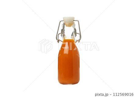 PNG, carrot juice in glass bottles, isolated on white background. PNG, carrot juice in glass bottles, isolated on white background. 112569016