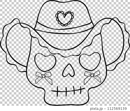 Coquette cowgirl outline with bow element doodle hand drawing  112569139