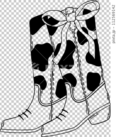 Coquette cowgirl outline with bow element doodle hand drawing  112569142