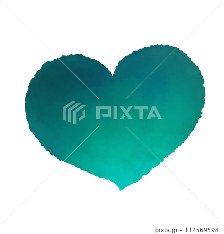にじみのある緑のハートの手描きイラスト 112569598