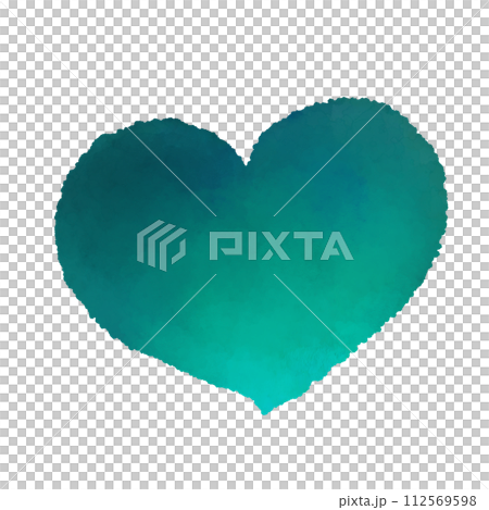 にじみのある緑のハートの手描きイラスト 112569598
