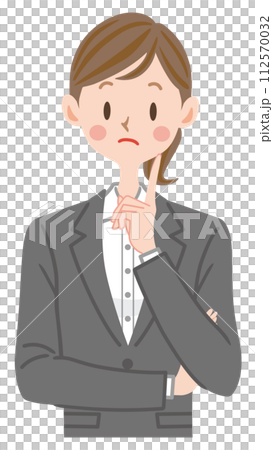 A woman in a suit thinking about employment, work 112570032