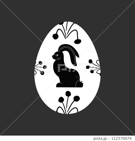 Black Linocut with Easter Bunny in egg shape Black Linocut with Easter Bunny in egg shape 112570074