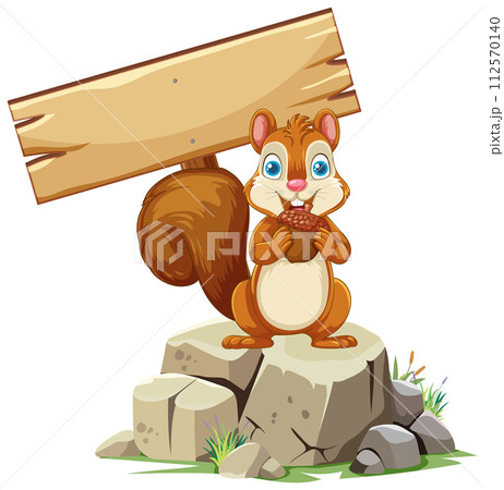 Cheerful Squirrel with Blank Signboard Cheerful Squirrel with Blank Signboard 112570140