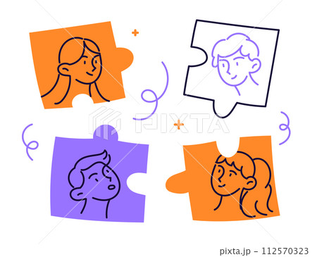 Joint teamwork, building business team, connecting pieces of puzzles Joint teamwork, building business team, connecting pieces of puzzles 112570323