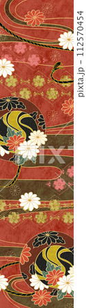 縦長和風素材A【赤色系・花】 112570454