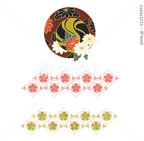 【透過png】和風モチーフ素材A【赤色系・花】 112570455
