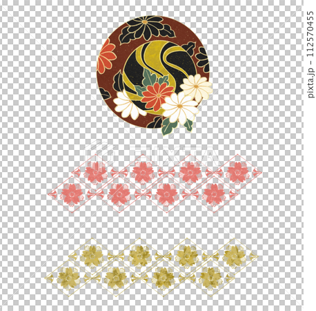 【透過png】和風モチーフ素材A【赤色系・花】 112570455