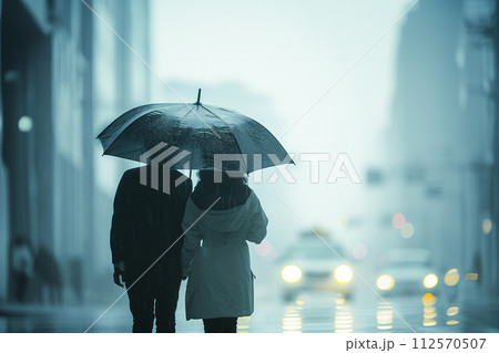 雨の中仲良く歩くカップル AI画像のイラスト素材 [112570507] - PIXTA