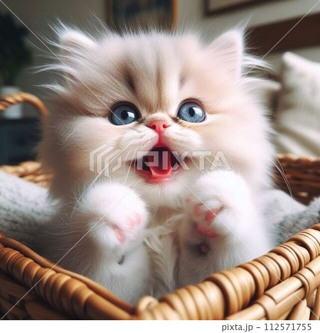 カゴに入ったメインクーンの仔猫 112571755