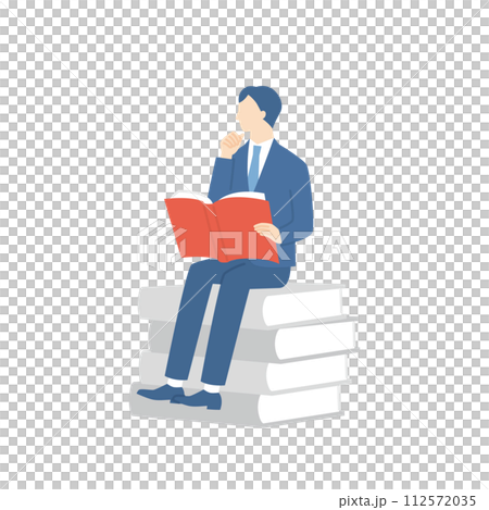 本に座って読書をするビジネスマン 本に座って読書をするビジネスマン 112572035