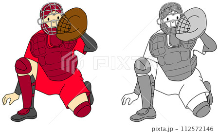 ソフトボール選手（キャッチャー）のイラストセット 112572146