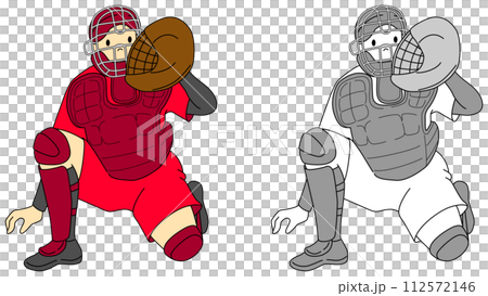 ソフトボール選手（キャッチャー）のイラストセット 112572146