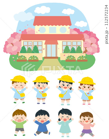 幼稚園と園児のかわいいキャラクターイラスト 幼稚園と園児のかわいいキャラクターイラスト 112572234