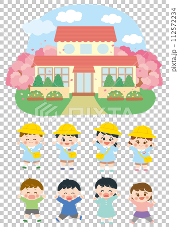 幼稚園と園児のかわいいキャラクターイラスト 幼稚園と園児のかわいいキャラクターイラスト 112572234