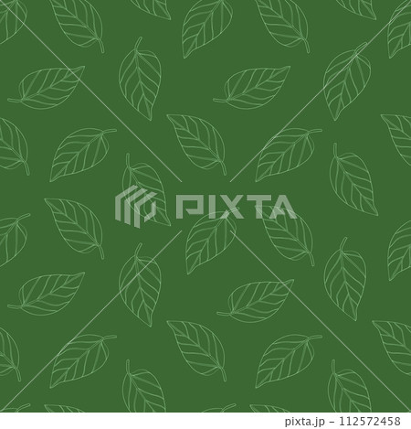 Green line art leaves seamless pattern for textile, fabric, wallpaper or scrapbook paper, hand drawn floral illustration, botanical greenery vector background 112572458