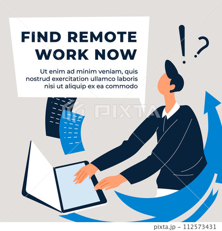 Find remote work now promo or advertising poster Find remote work now promo or advertising poster 112573431