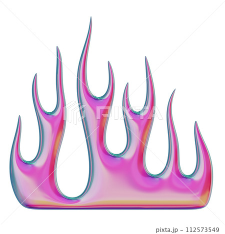 3D flame. Trendy Y2K element. Pink colorful burning fire shape with glossy gradient effect. 3D render. Isolated illustration 112573549