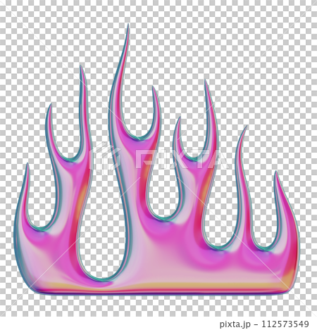 3D flame. Trendy Y2K element. Pink colorful burning fire shape with glossy gradient effect. 3D render. Isolated illustration 112573549