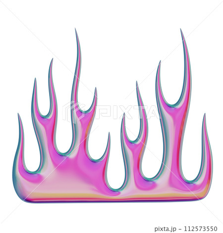3D flame. Trendy Y2K element. Pink colorful burning fire shape with glossy gradient effect. 3D render. Isolated illustration 112573550